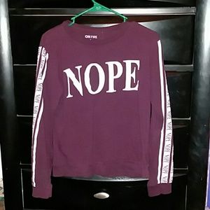 Dark red long sleeve "nope" tee